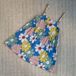 Blue Floral Sundress with Yellow & Pink Blooms